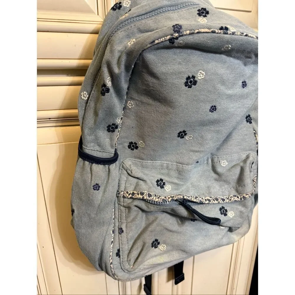 J. Crew Crewcuts Girls Embroidered Flower Chambray Backpack Blue OS